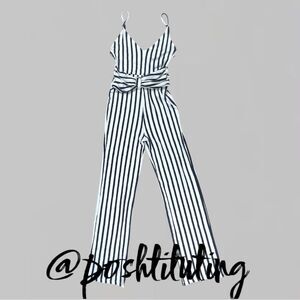 Love Tree Black and White Striped Jumpsuit sz S
